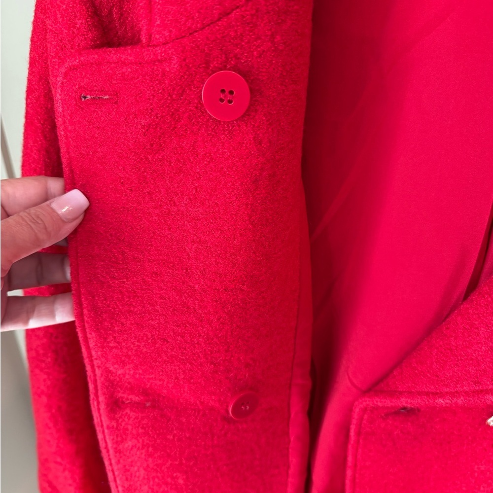 EUC Talbots Bold Red Military Style Wool Pea Coat SZ 14. Worn once; now too big. - Picture 6 of 11